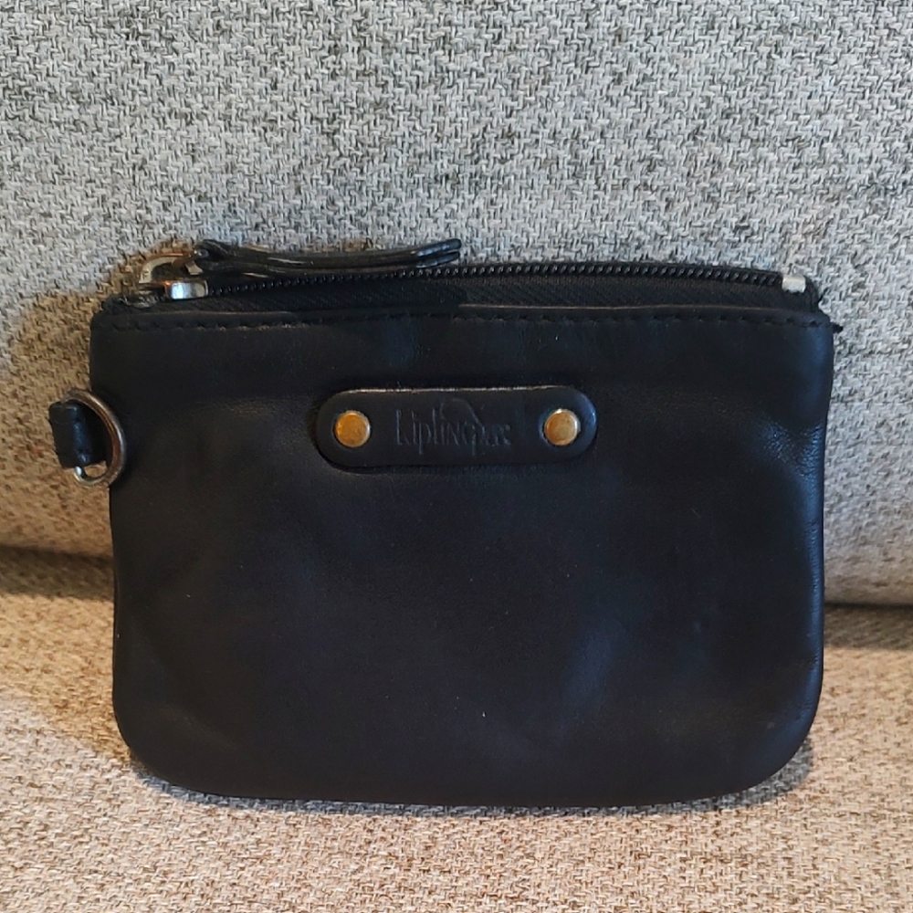 Kipling Black Leather Zip Pouch Used
